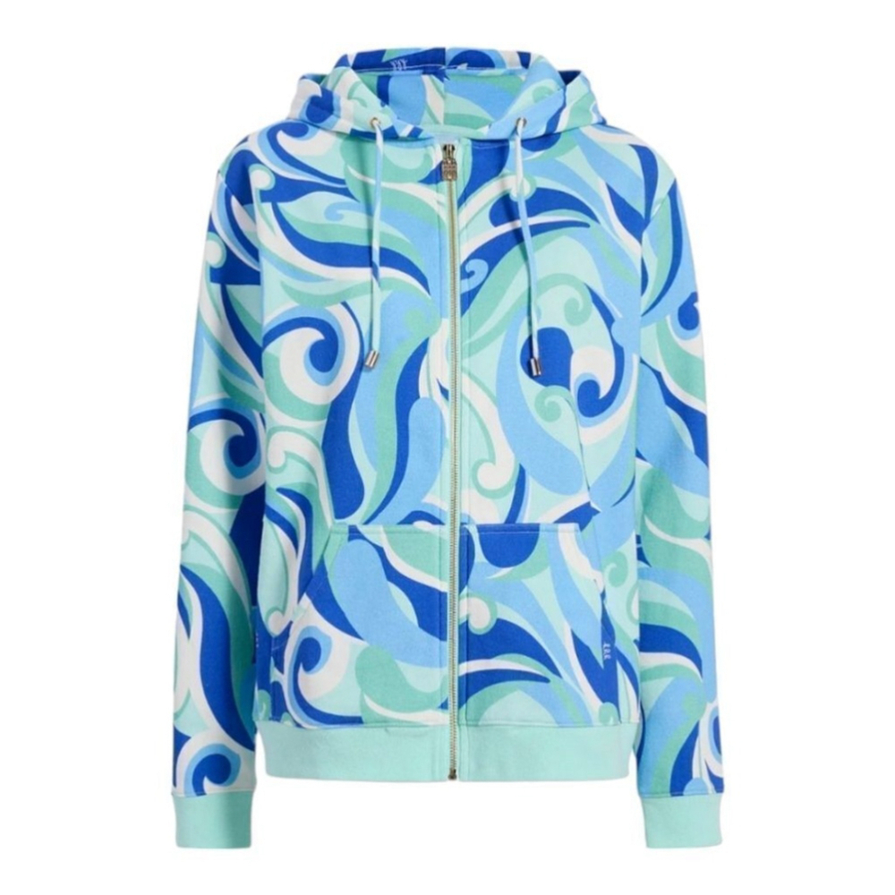 Hill House Allie Zip-Up Hooded Airy Fleece Jacket in Ocean Kaleidoscope sz S NWT